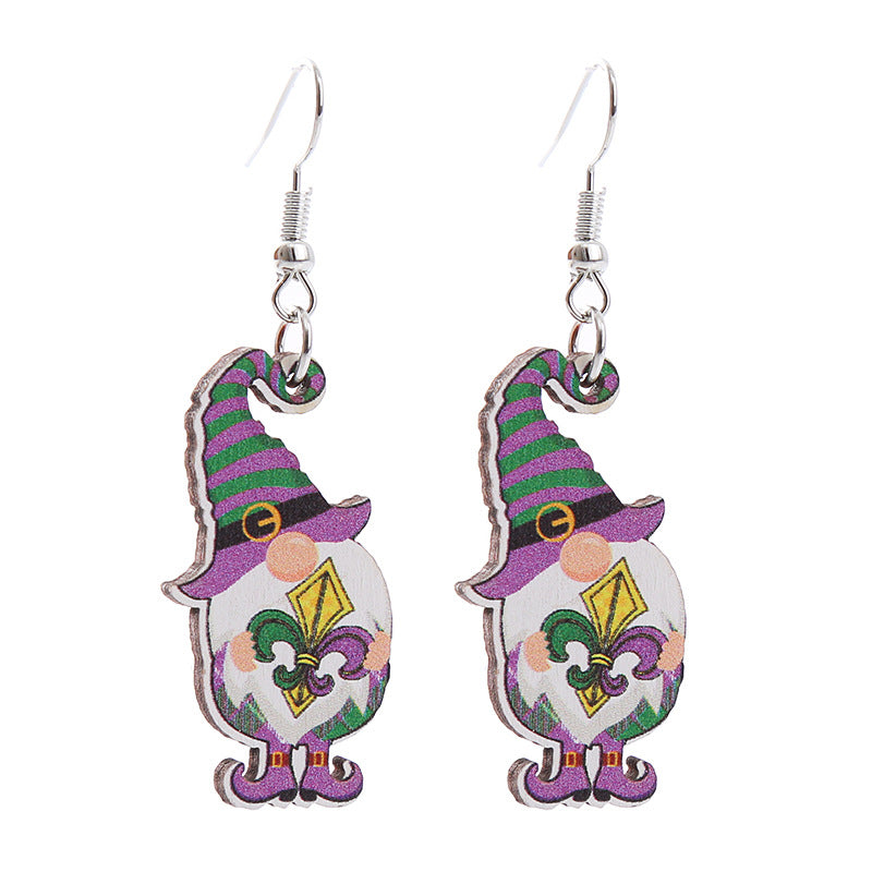 Wholesale Carnival Rainbow Truck Clown Hat Wooden  Mardi Gras Earrings
